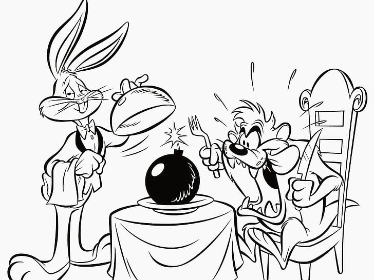 Bugs Bunny Bunny Tasmanian Devil Looney Tunes Bomb BW HD, cartoon/comic, HD wallpaper