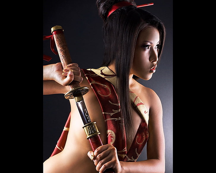 Asian, katana, holding, young adult, one person, portrait, fashion, HD wallpaper