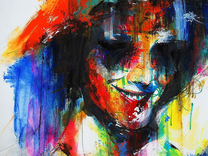 blue, yellow, and red abstract painting, Minjae Lee, colorful, HD wallpaper