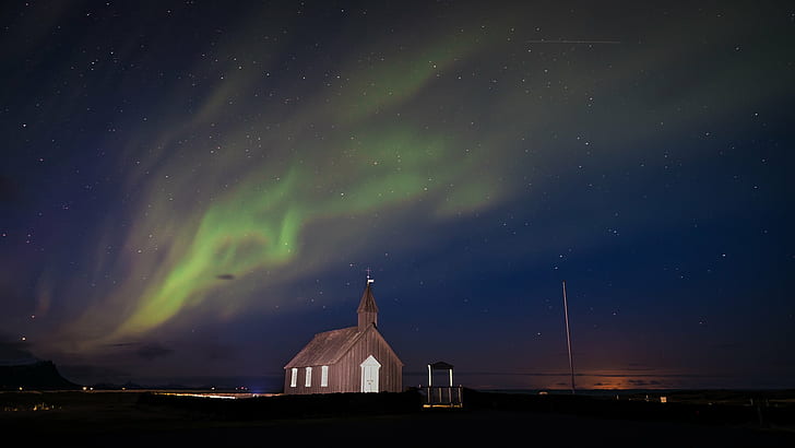 aurora borealis, Northern lights, Budir, Iceland, Travel photography, HD wallpaper