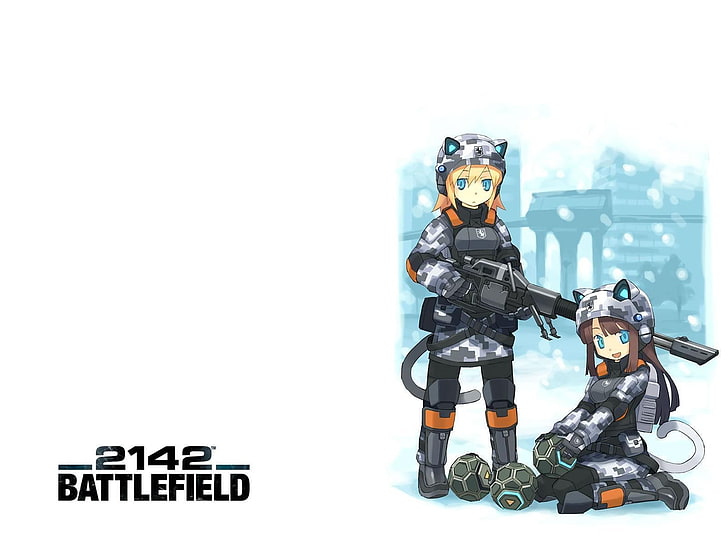 Battlefield, animal ears, machine gun, anime girls, toy, human representation