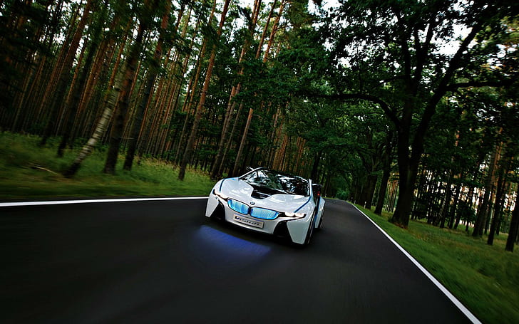 BMW Concept Vision Efficient Dynamics - i8, white sports car, HD wallpaper