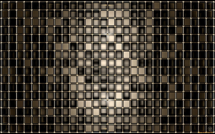 black and gray wallpaper, gold, deep, squares, shape, backgrounds, HD wallpaper