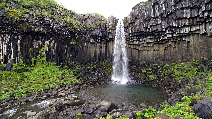 nature, landscape, waterfall, Iceland, Svartifoss Waterfall, HD wallpaper