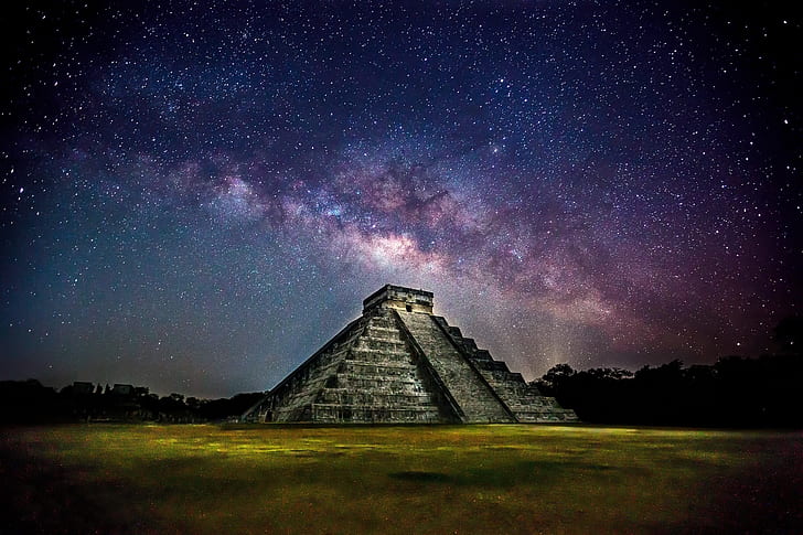 Man Made, Chichen Itza, Mexico, Milky Way, Pyramid, Yucatán, HD wallpaper