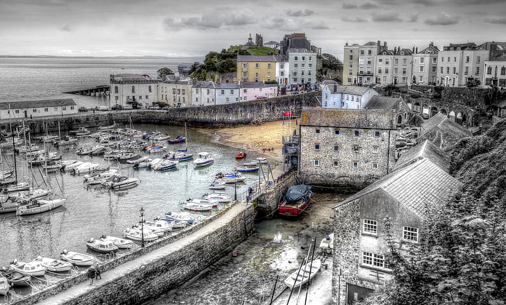 Tenby, England, harbor, boat, architecture, building exterior, HD wallpaper