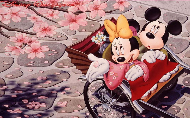 HD wallpaper: Romantic Mickey Mouse And Minnie Mouse Japanese Cherry  Blossom Wallpaper | Wallpaper Flare