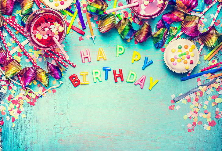 balls, colorful, candy, sweets, Happy Birthday, colours, confetti, HD wallpaper