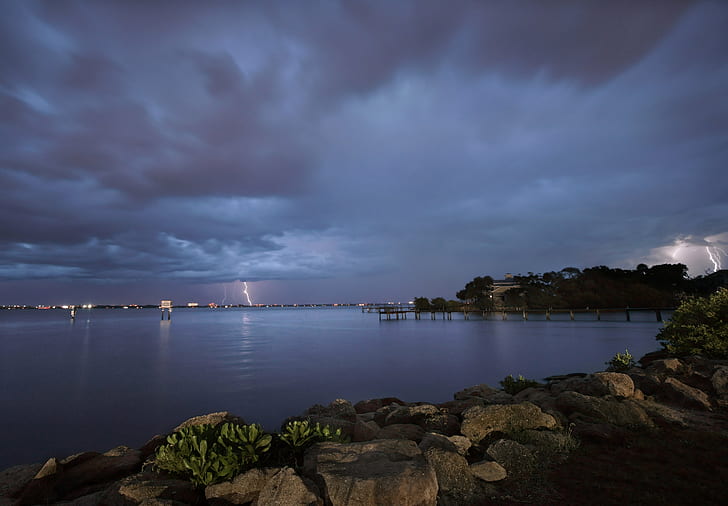landscape photography of body of water during night tiem, Light show