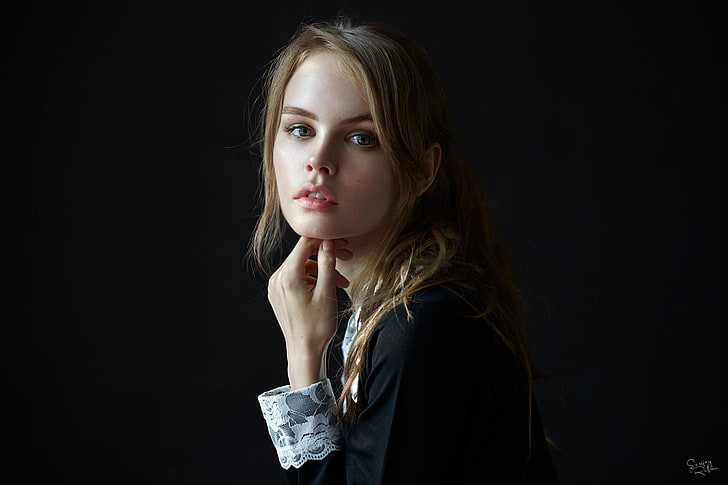 Anastasia Scheglova, women, model, blonde, portrait, simple background, HD wallpaper