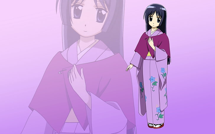 black haired anime character, girl, young, kimono, shy, vector, HD wallpaper