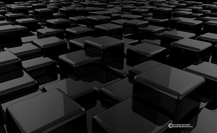 3D Cubes Black, field of black square shapes wallpaper, Artistic
