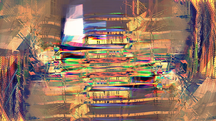 glitch art, LSD, abstract, city, building exterior, architecture