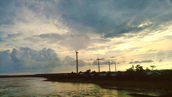 Bangladesh, windmill, clouds, sunset, cloud - sky, water, scenics - nature, HD wallpaper