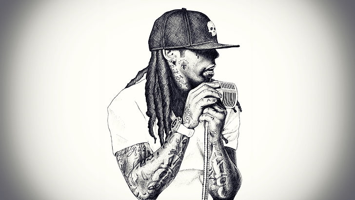 Lil Wayne, rap, singer, microphone, baseball cap, dreadlocks, HD wallpaper