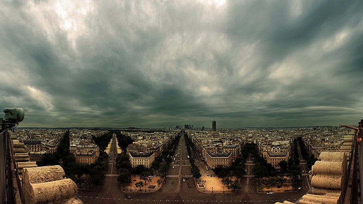gray clouds, landscape, Paris, overcast, city, cityscape, cloud - sky, HD wallpaper