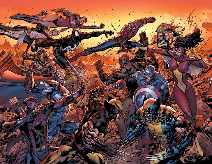 Marvel character illustration, captain America, spider-man, Wolverine, HD wallpaper