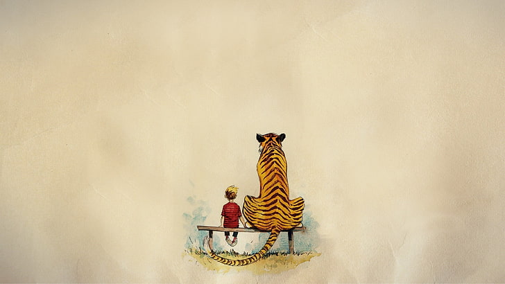tiger painting, comics, minimalism, Calvin and Hobbes, indoors, HD wallpaper