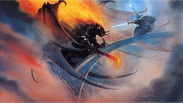 man holding sword in front of black monster wallpaper, Gandalf