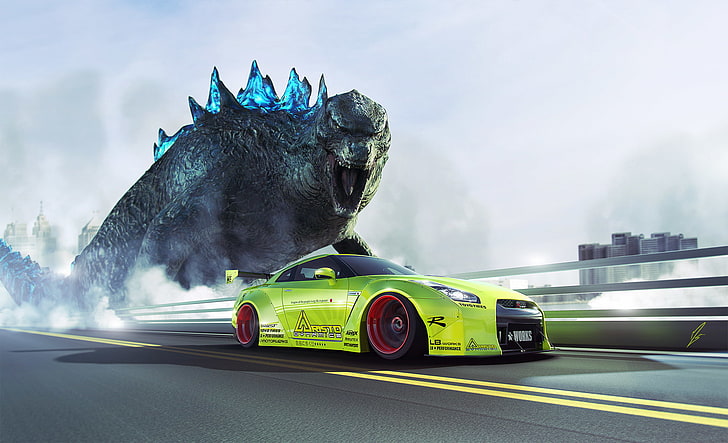 HD wallpaper: green sports car, GTR, Nissan, Speed, Godzilla, R35 ...