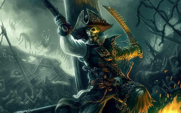 dead pirate digital wallpaper, pirates, Kraken, epica, sea, water