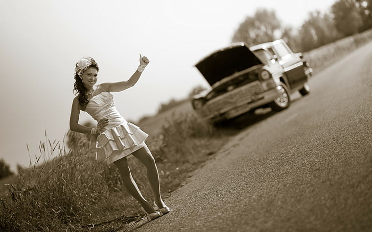 women, brides, hitchhikers, sepia