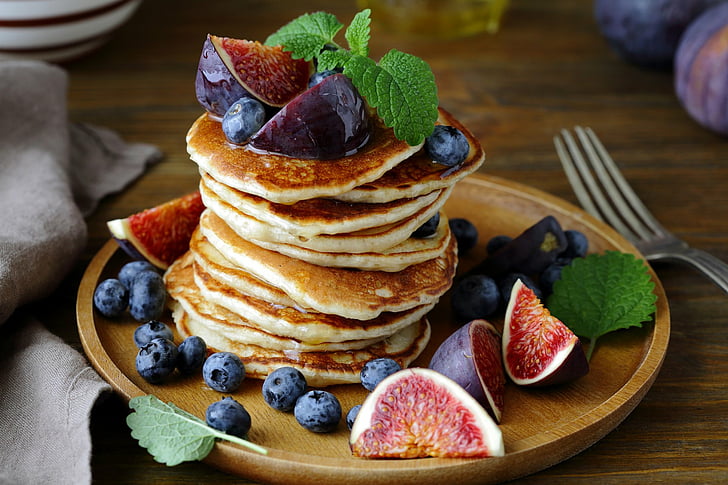 Food, Pancake, Blueberry, Breakfast, Fruit, Plum, HD wallpaper