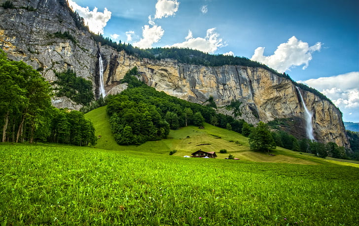landscape photo of grassy field, My Dream, Dream Home, Switzerland, HD wallpaper