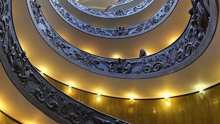 architecture, indoors, staircase, Vatican City, museum, women, HD wallpaper