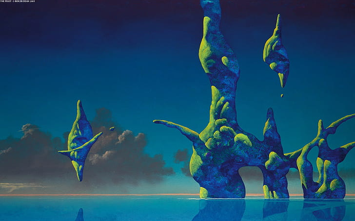 abstract artwork roger dean, sea, water, blue, nature, animal wildlife
