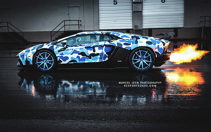 blue and white camouflage sports car, Super Car , Lamborghini, HD wallpaper