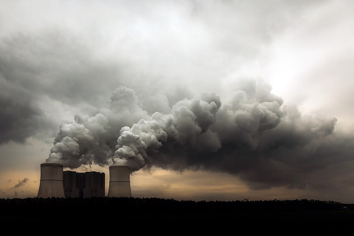 industrial, smoke, environment, cooling towers, nuclear, clouds, HD wallpaper