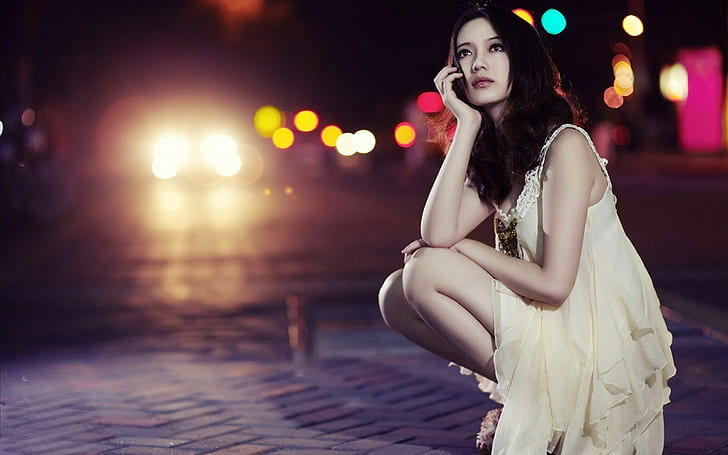 Asian Girl in City Night, hot babes and girls, HD wallpaper
