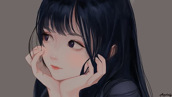 HD wallpaper anime girls black hair long hair purple eyes Cute little  girl  Wallpaper Flare