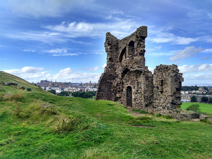 Edinburgh, Arthur's Seat, ruins, HD wallpaper