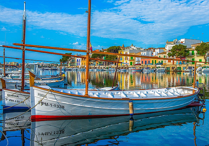 boats, port, Spain, harbour, The Mediterranean sea, Mallorca, HD wallpaper