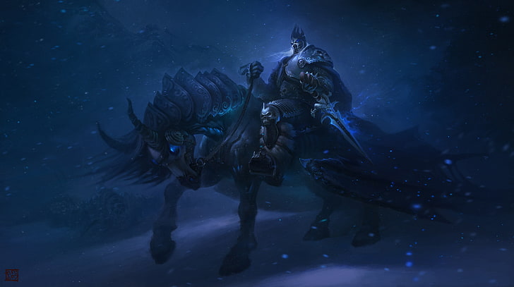 man riding horse digital wallpaper, Arthas, World of Warcraft