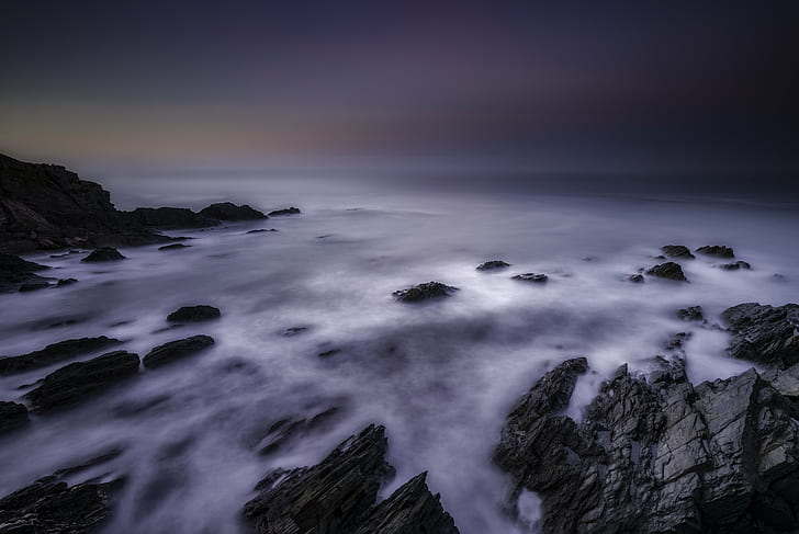 rocky shore time lapse photo, Aymer, Cove, andi, com, campbell, HD wallpaper