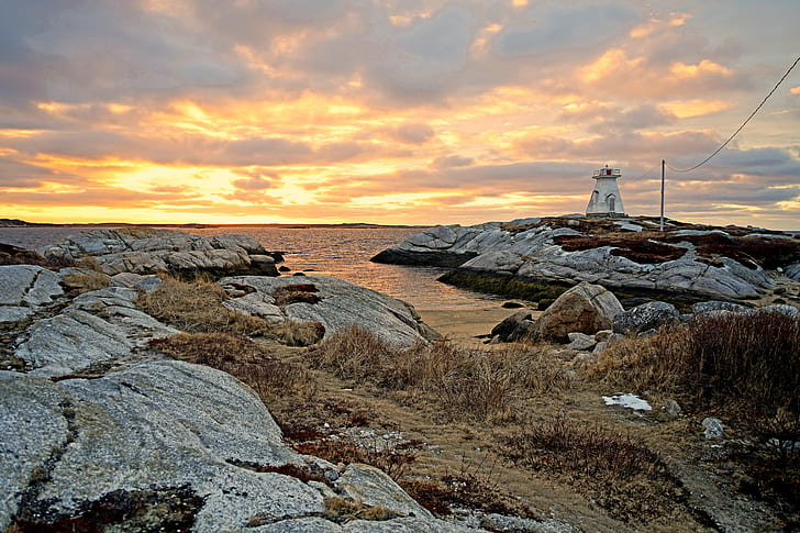 gray rocks near on the body of water view during dawn, NS, Terence Bay