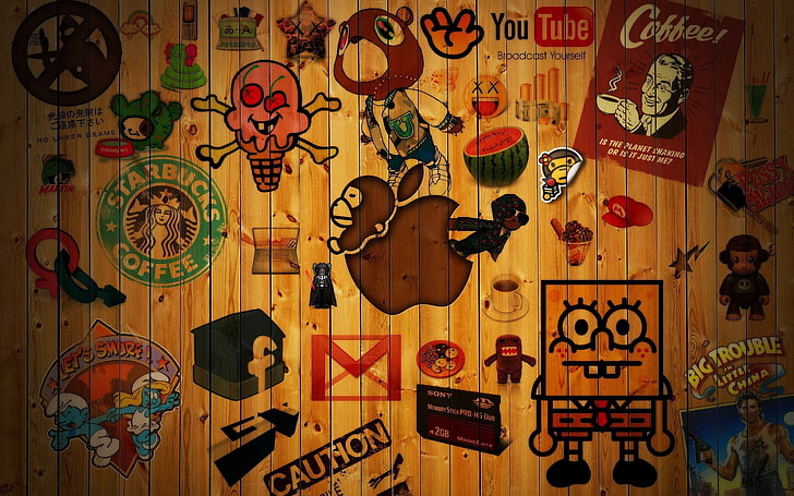 colored doodle painting, logo, symbols, SpongeBob SquarePants