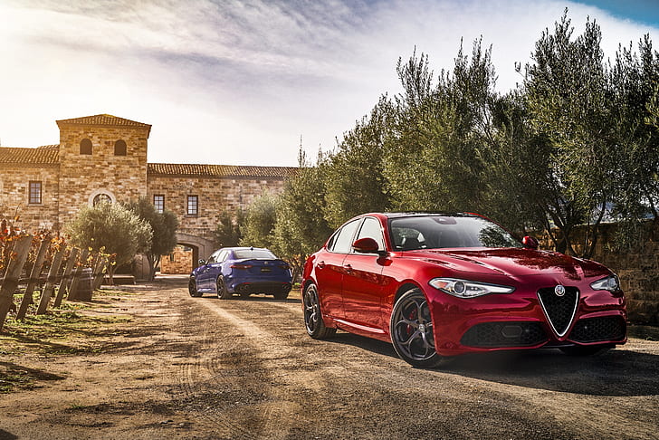 Alfa Romeo, Alfa Romeo Giulia, Blue Car, Luxury Car, Red Car