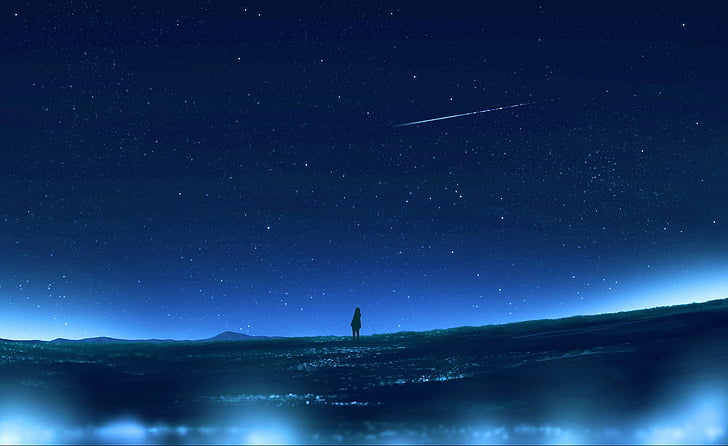 Anime, Original, Comet, Night, Stars, HD wallpaper