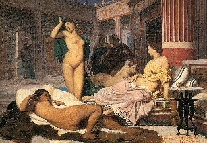 erotic, picture, genre, Jean-Leon Gerome, Greek Interior