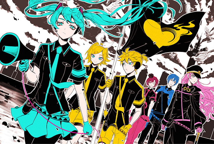 Anime, Vocaloid, Hatsune Miku, Kaito (Vocaloid), Len Kagamine, HD wallpaper