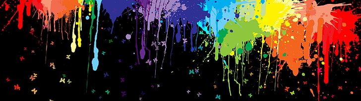 red, blue, purple, and green splash paint artwork, paint splatter, HD wallpaper