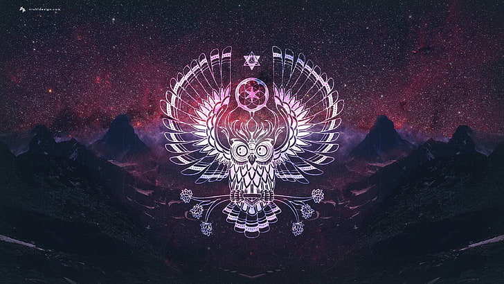white owl vector a, tribal, night, space, illuminated, astronomy