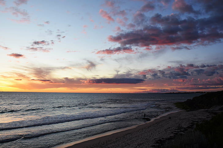 australia, beach, clouds, colourful, ocean, perth, sunset, sky, HD wallpaper