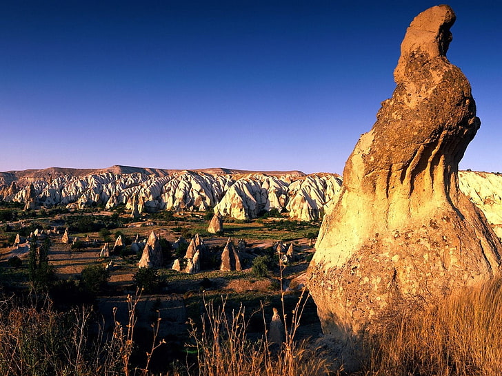 brown rock formation, cappadocia, turkey, ledge, stone, gear