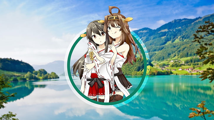 two female anime characters, Kongou (KanColle), Kantai Collection, HD wallpaper