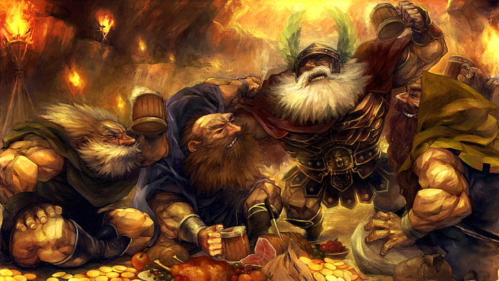illustration of dwarves, Dragon's Crown, fantasy art, dwarfs